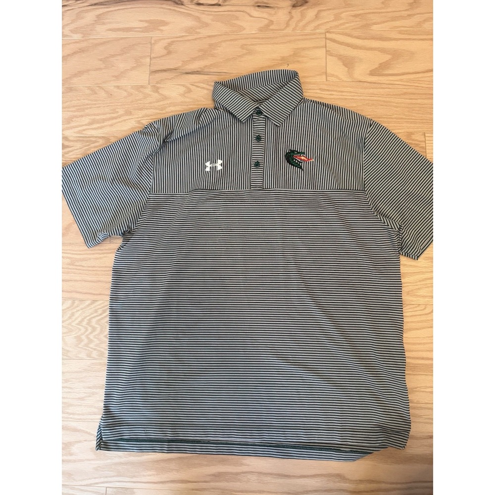 UAB Blazers Under Armour HeatGear Polo Mens XL Gray Black Stripe Golf NCAA